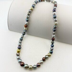 Honora Pearl Necklace Multicolor Ringed Neutral Gray Brown 20" Sterling Silver